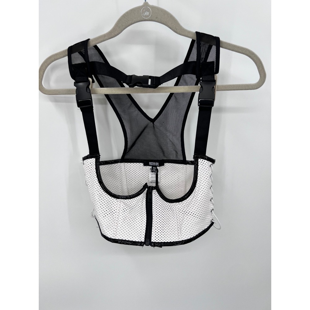 Poster Grl Dolls Kill White Perforated Mesh‎ Harness Corset Top XS